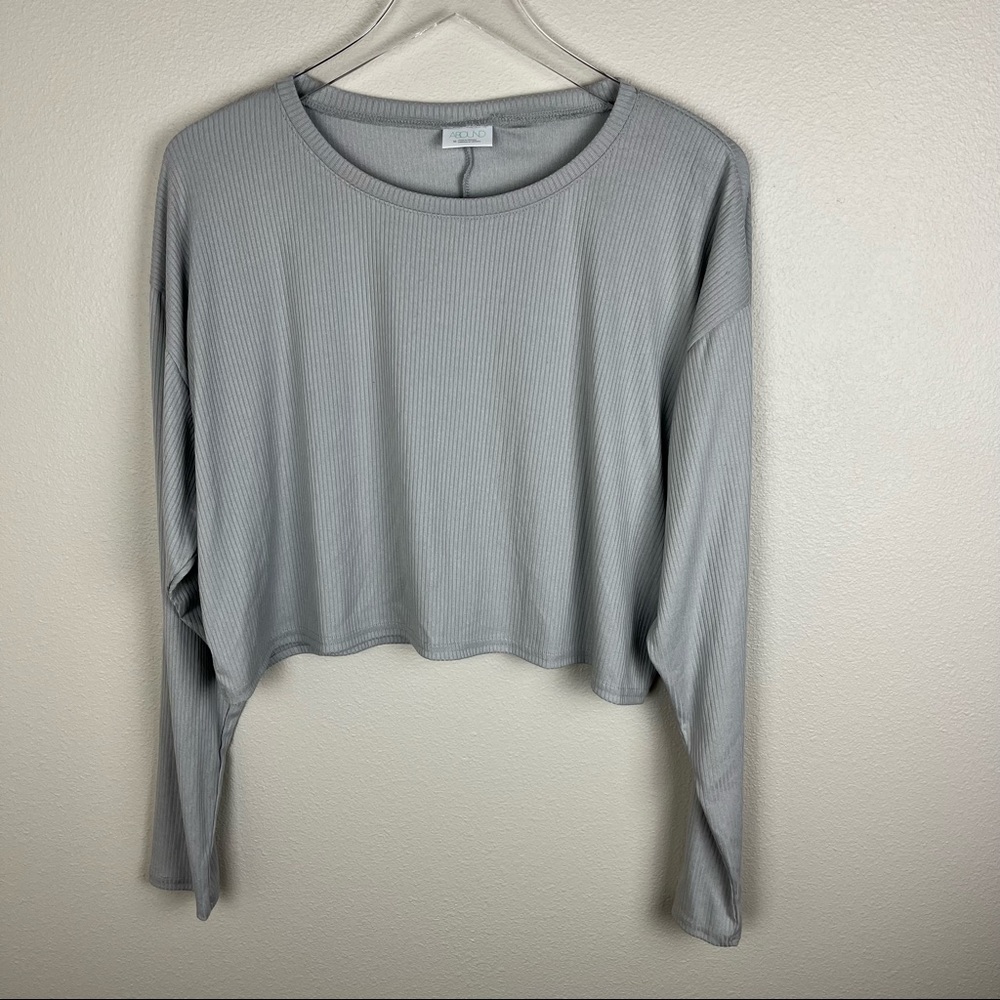 Abound | Grey Ribbed Crop Long Sleeve Top